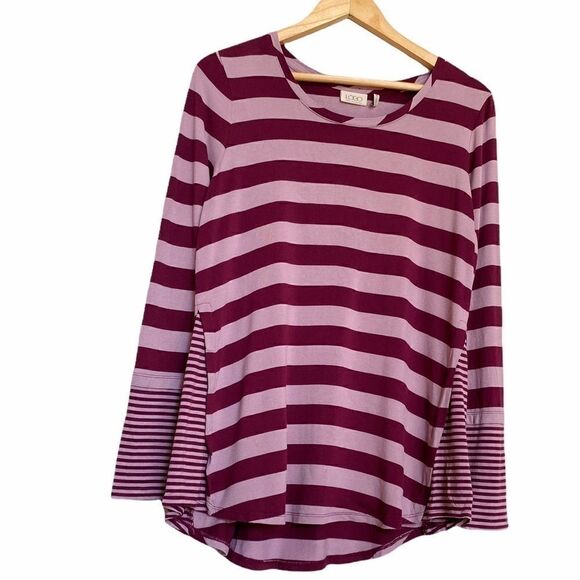 LOGO By Lori Goldstein Tunic Top Purple Striped M - Picture 1 of 5